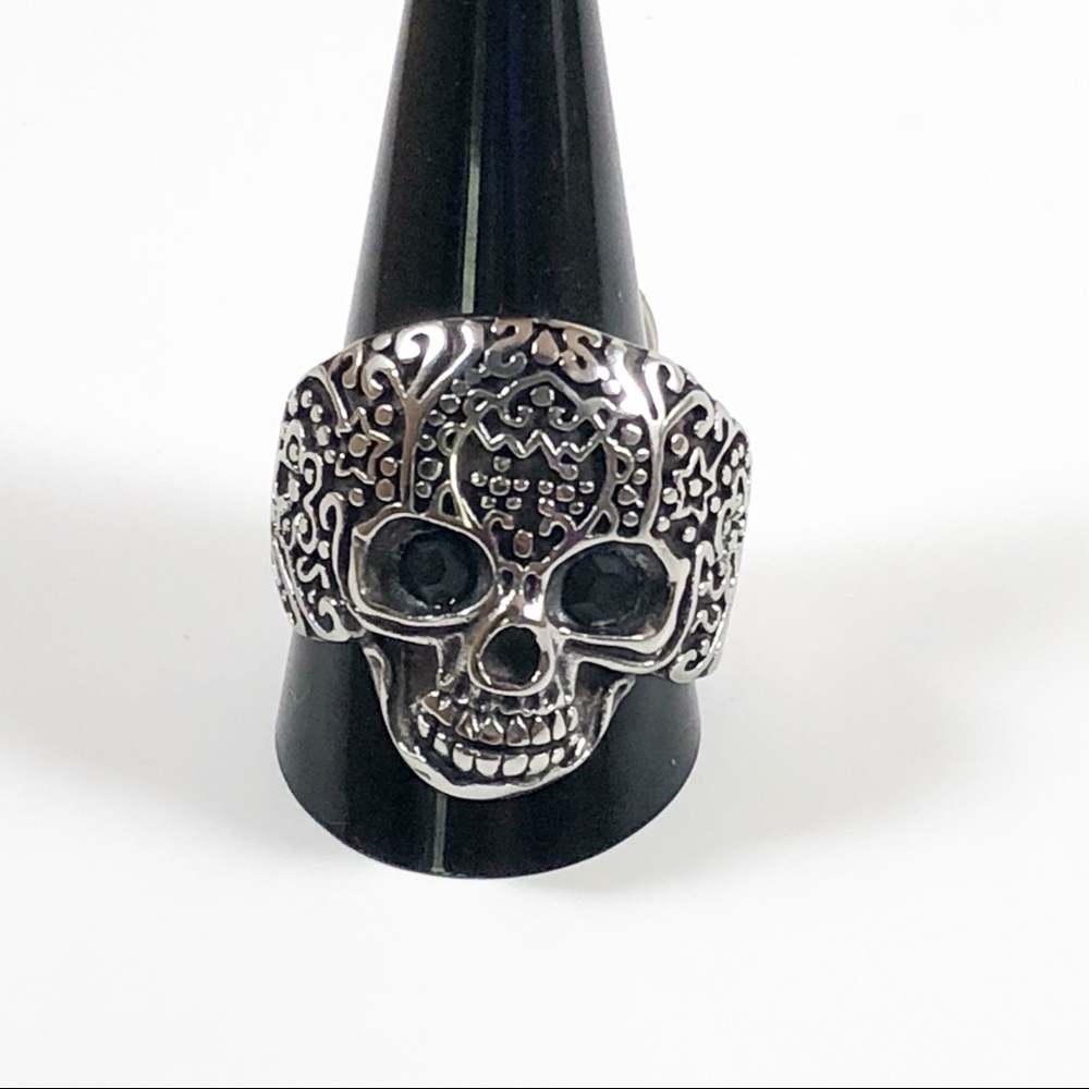 Stainless Steel Sugar Skull Ring